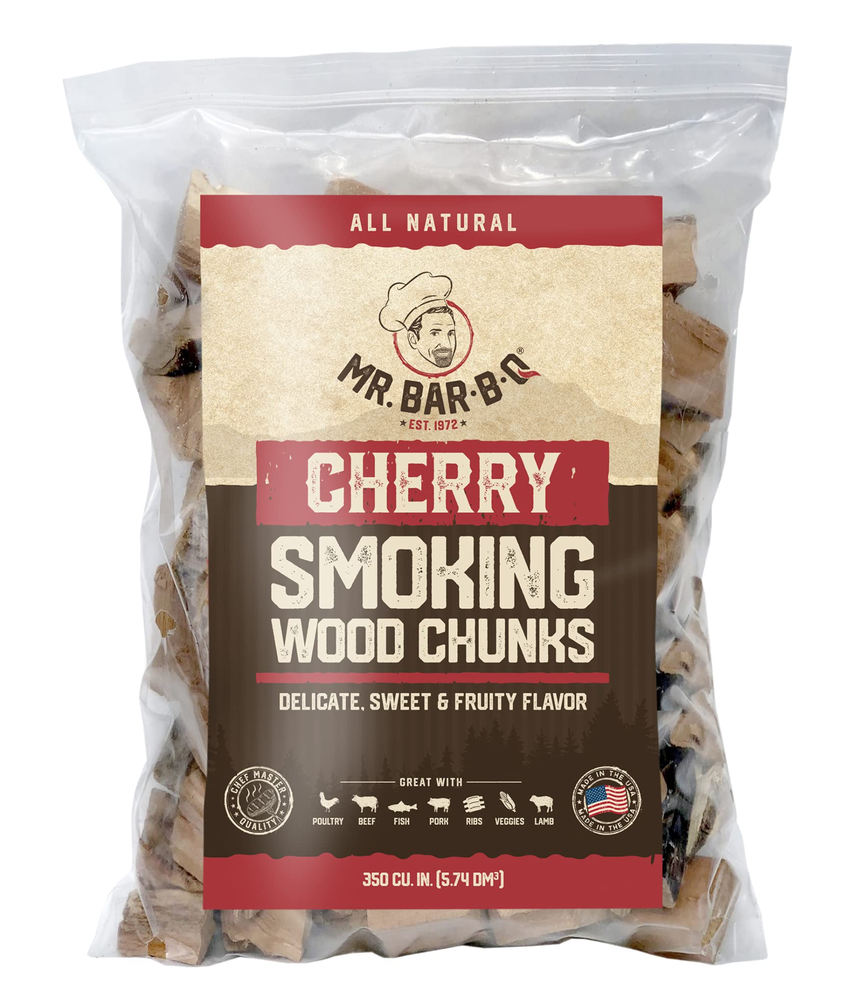 **3.5 Lb. Cherry Wood Chunks for Smoking & Grilling – Natural Sweet & Fruity Flavor – Perfect for Smokers, Gas Grills, Charcoal Alternatives – Ideal for BBQ, Backyard Grilling & Meat Smoking by Mr. Bar-B-Q**