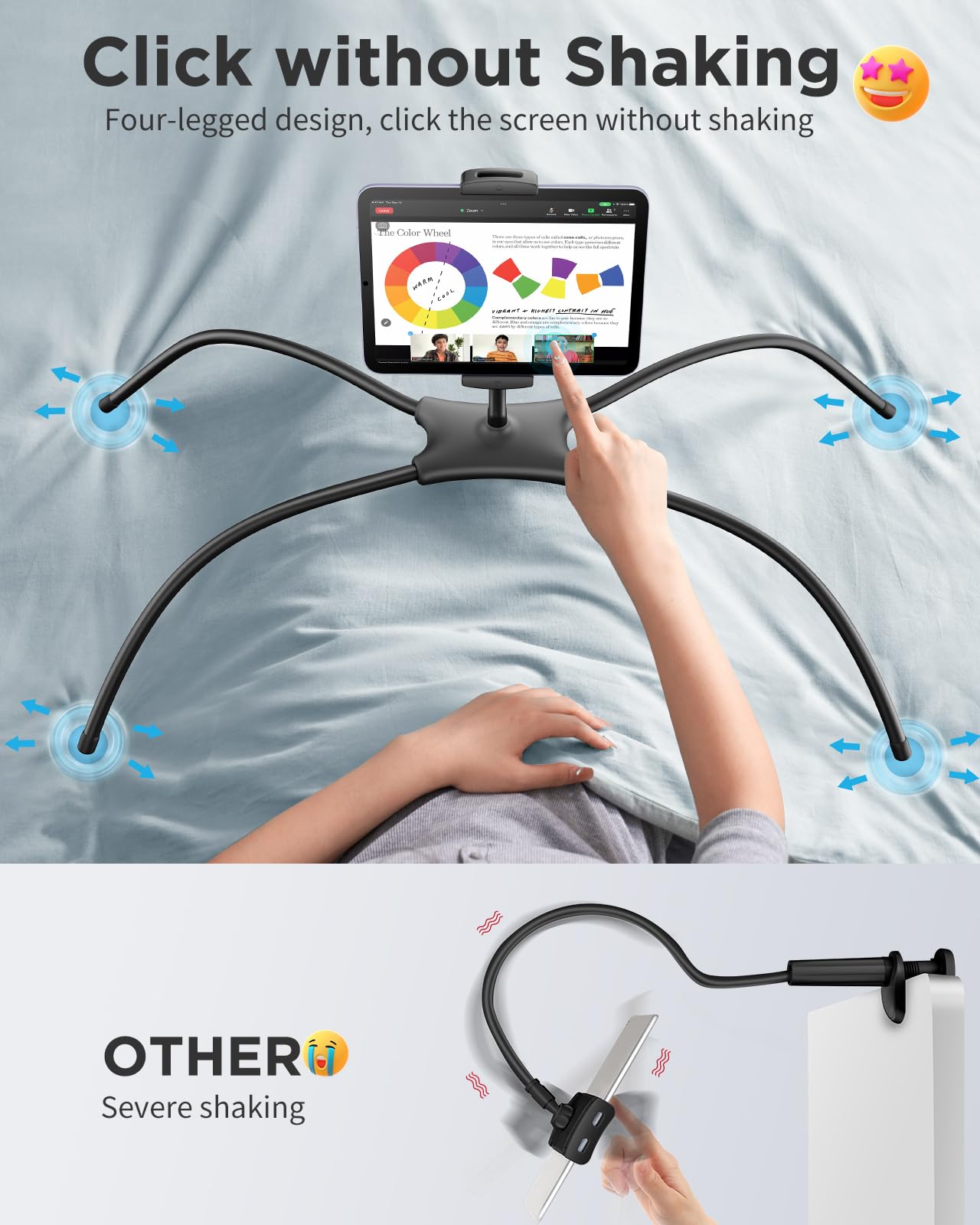 SAIJI Adjustable iPad Stand Holder - Portable Tablet Stand for Desk & Bed, Universal Phone & Monitor Stand Fits 4.7