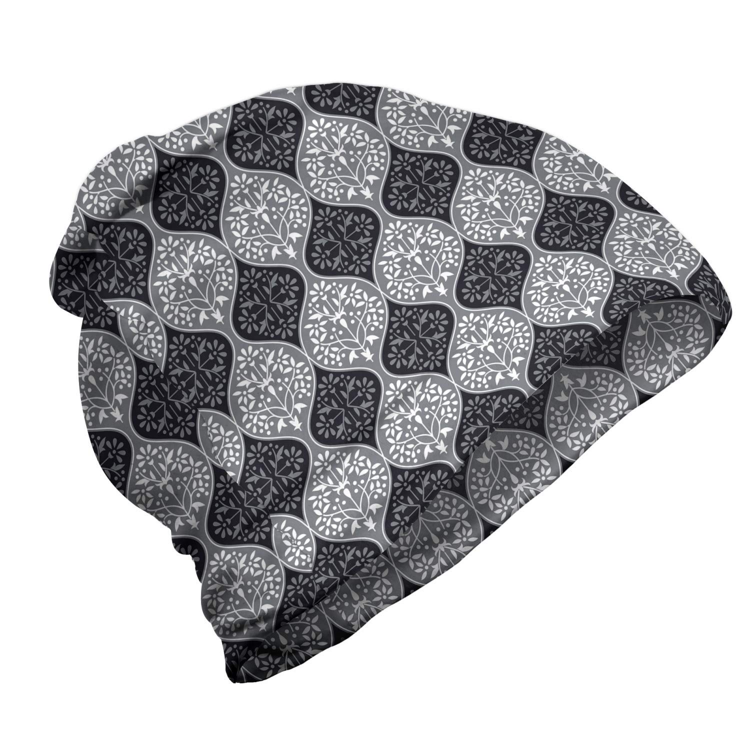 Ambesonne Unisex Beanie - Botanical Abstract Damask Pattern Winter Hat for Men & Women - Warm Knit Beanie for Hiking, Skiing & Outdoor Activities