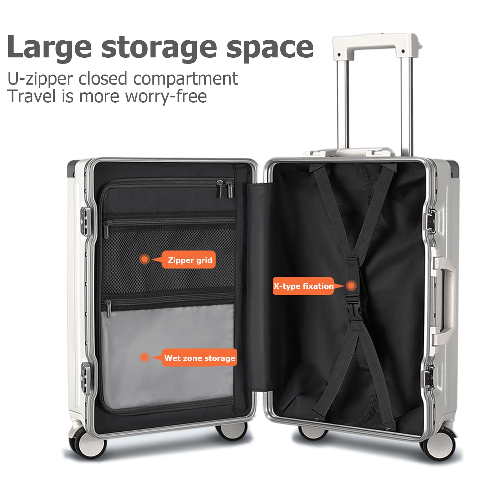 Feilario 20-Inch Aluminum Frame Hardside Spinner Wheel Carry-On Luggage with TSA Lock, USB Charging Port, Cup Holder & Phone Holder - Perfect for Air Travel, Business Trips & Weekend Getaways