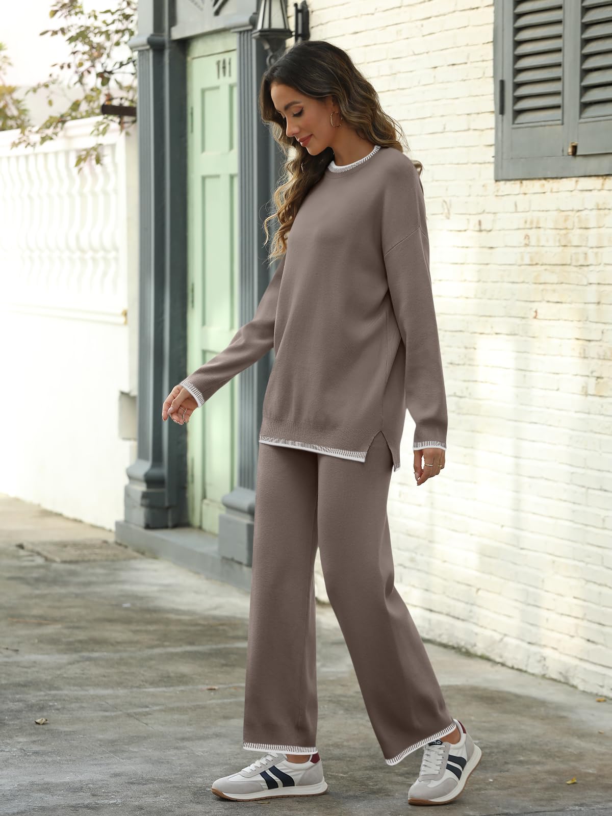 LILLUSORY Women's 2-Piece Knit Lounge Set - Soft Matching Sweater & Pants Comfy Outfit for Home, Travel & Relaxation