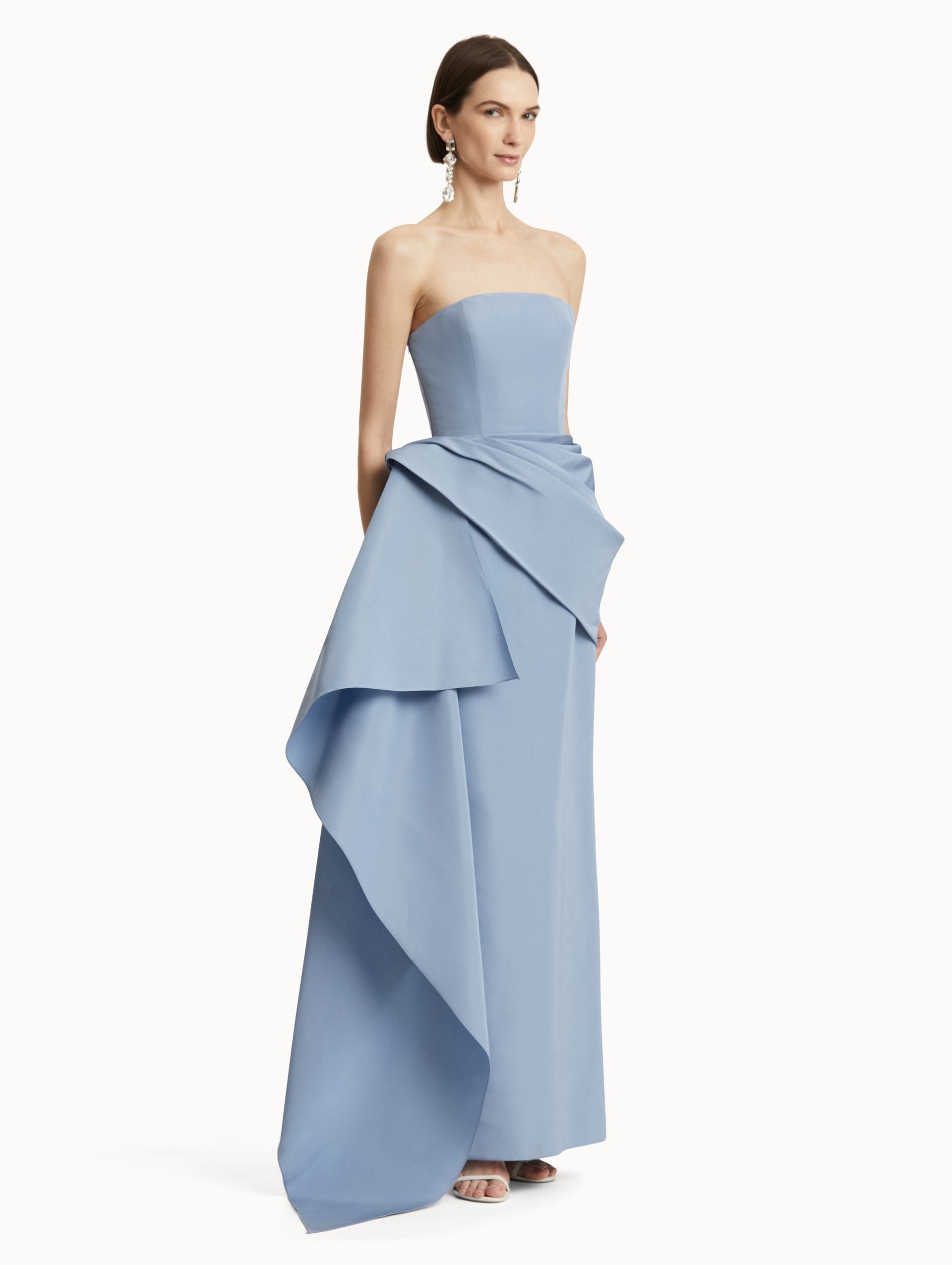 Elegant Draped Detailed Faille Gown for Women - Formal Evening Dress for Prom, Wedding & Special Occasions