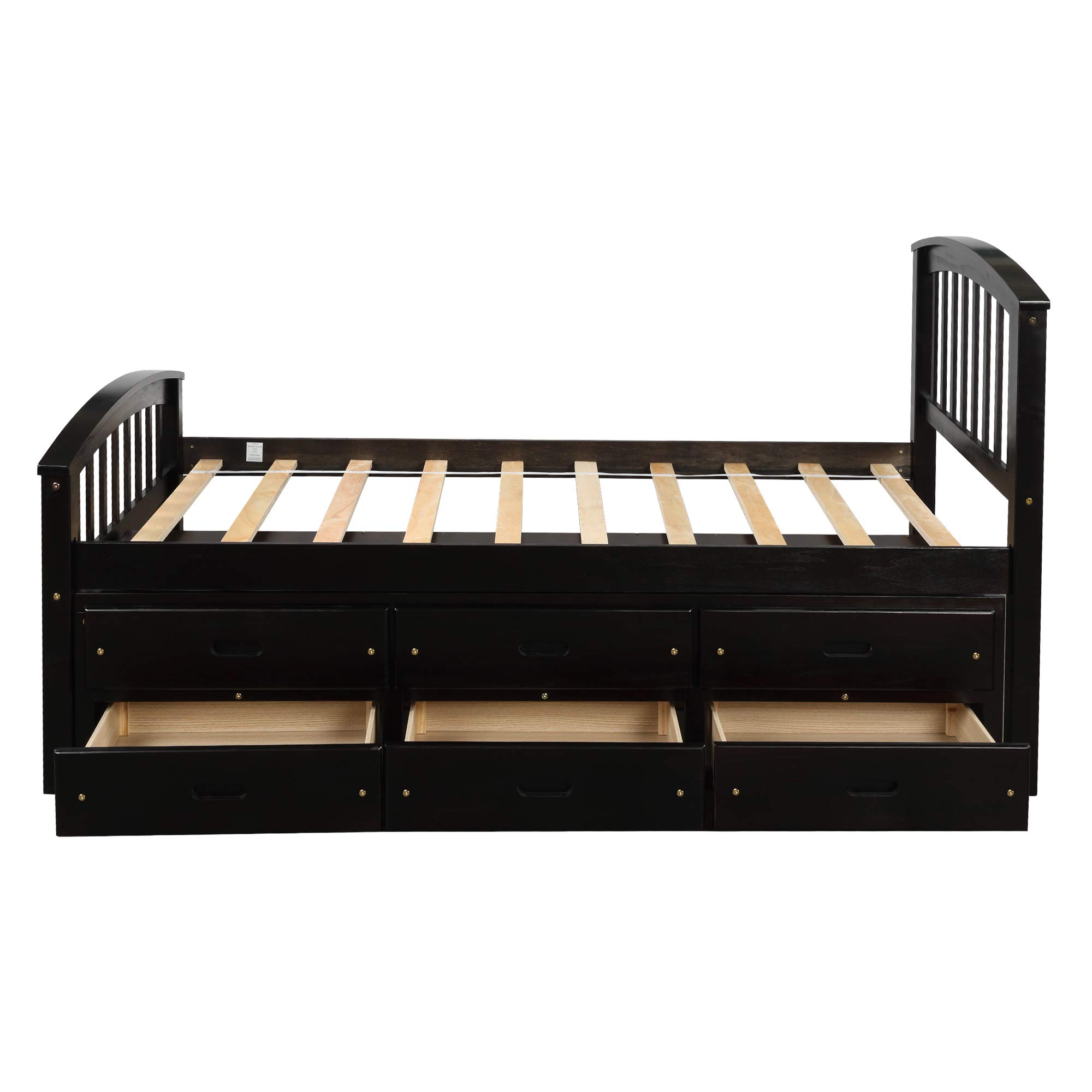 MERITLINE Wood Twin Storage Platform Bed with 6 Drawers, Headboard & Footboard - Space-Saving Captain Bed for Kids' Room | Perfect for Small Bedrooms, Dormitories & Guest Rooms