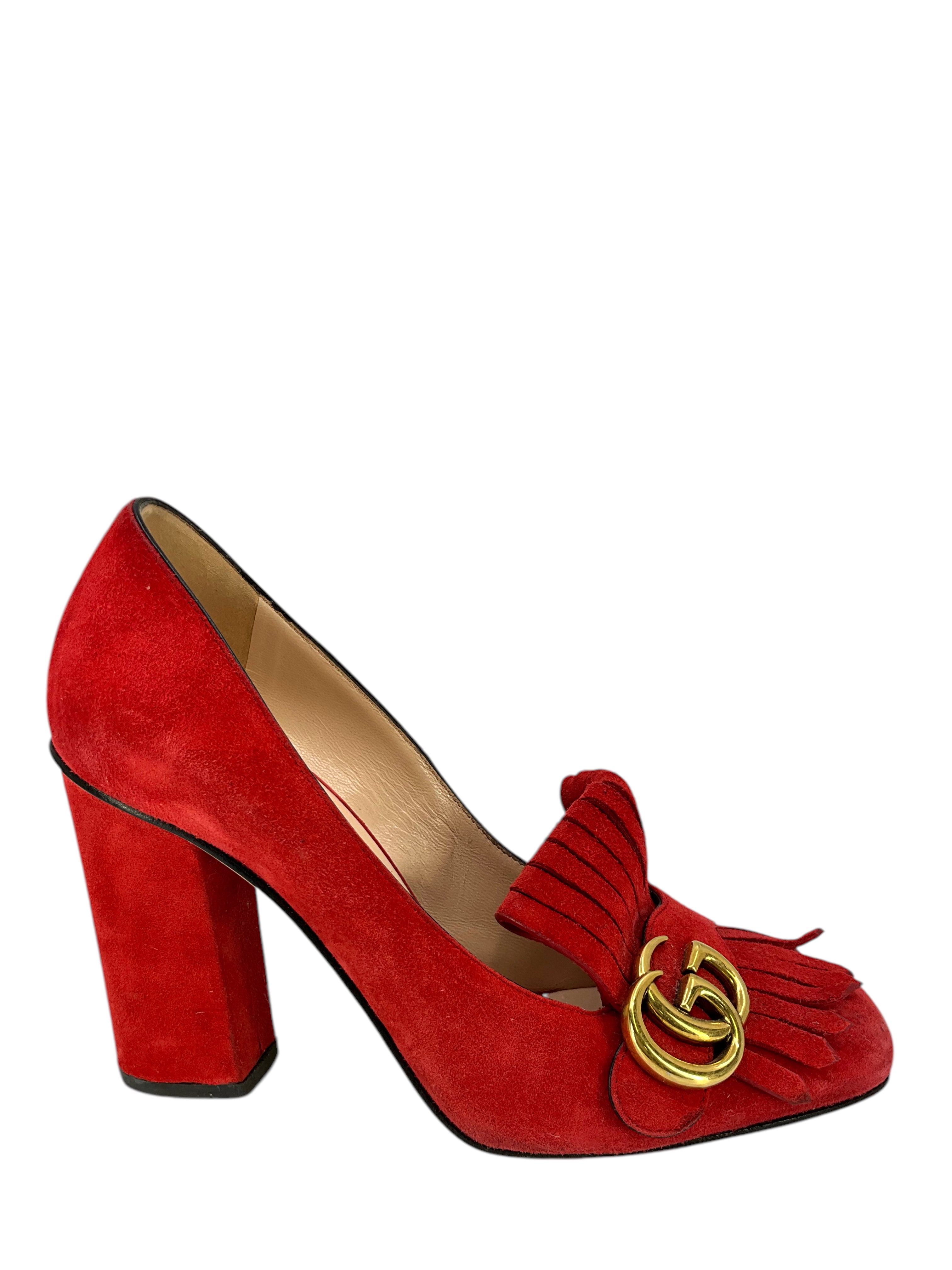 Gucci Marmont GG Suede Block Heel Pumps Women's Size 8.5 | Luxury Designer Shoes for Office, Party & Special Occasions