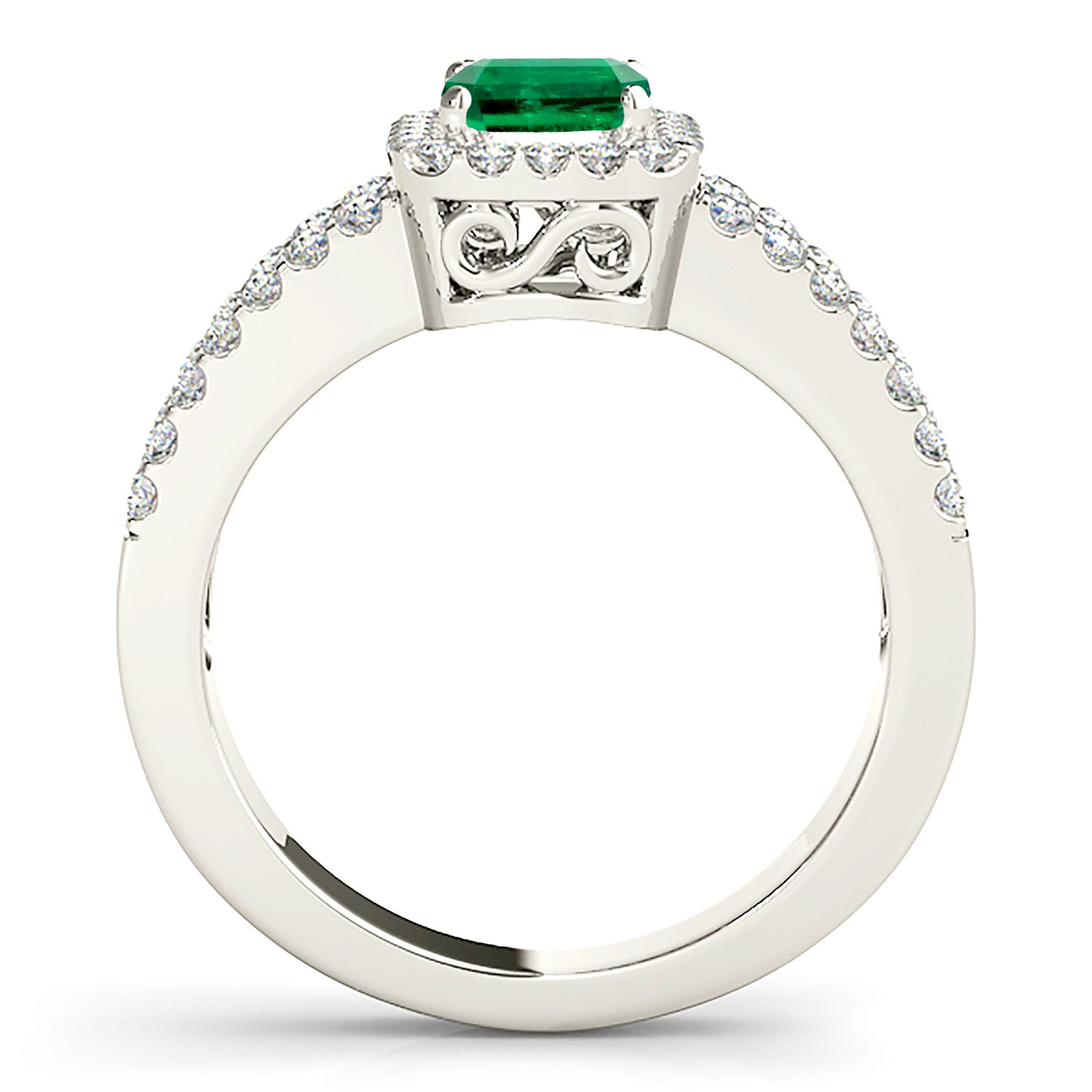 1.00 Carat Genuine Emerald Ring with Halo & Diamond Split Shank - Elegant Wedding, Engagement & Anniversary Jewelry Gift for Her