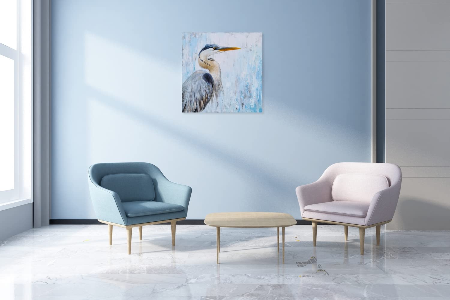 SYGALLERIER Heron Canvas Wall Art - Modern Teal & Grey Abstract Bird Painting with Textured Finish - Cormorant Picture for Living Room, Bedroom, Bathroom Decor - Perfect for Coastal, Boho & Farmhouse Style Homes