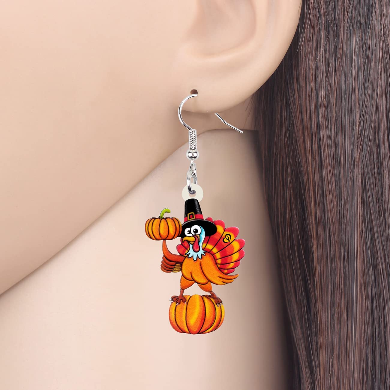 BONSNY Acrylic Thanksgiving Cartoon Turkey Chicken Drop Dangle Earrings for Women - Fun Holiday Jewelry Gift for Parties, Festive Gatherings & Costume Accessories