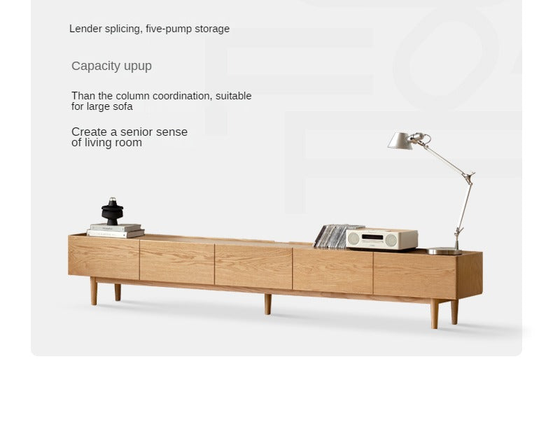 Solid Oak Wood Modern Large TV Stand Floor Cabinet - Stylish Living Room Entertainment Center for Flat Screen TVs