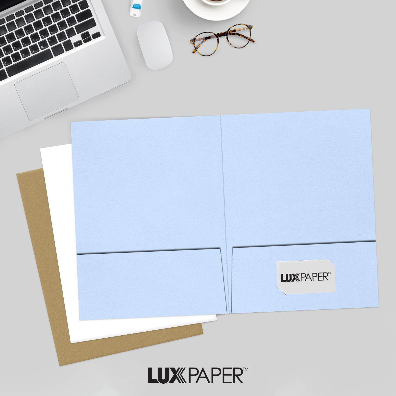 9 x 12 Premium Presentation Folders - 100 lb. Baby Blue Cardstock with 2 Pockets - Holds Standard 8.5 x 11 Documents - Ideal for Business, School & Office Use - Professional Reports, Brochures, Presentations - 50 Pack (Light Blue)