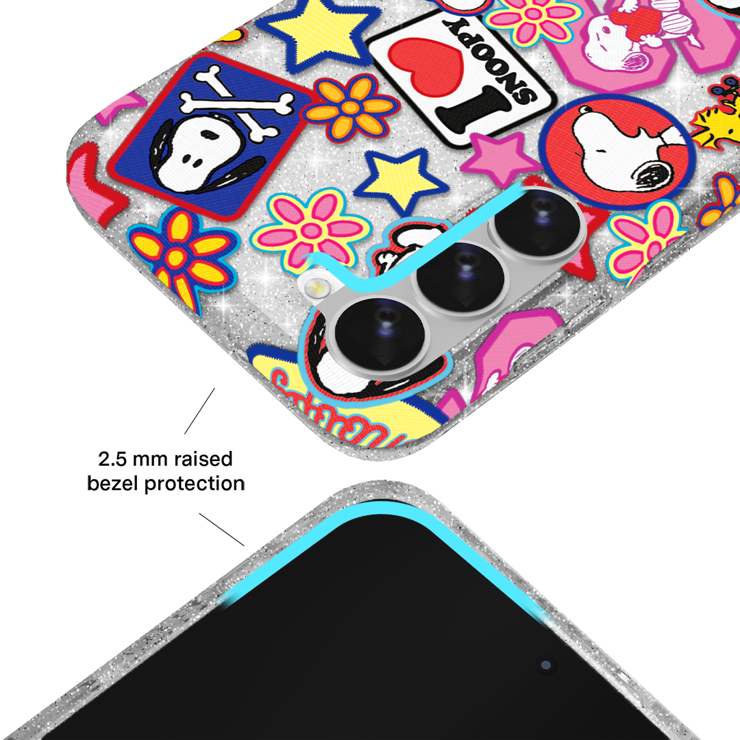 Snoopy Glitter Patchwork Phone Case for Samsung Galaxy - Cute Cartoon Protective Cover for Daily Use & Gift Giving