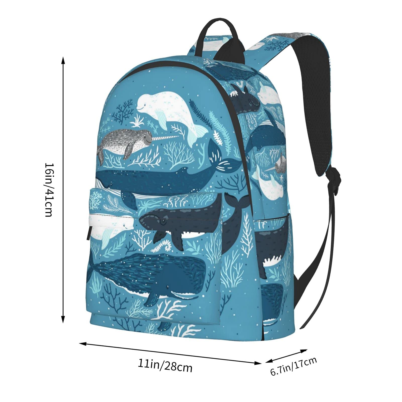 16 Inch Whales Print Laptop Backpack - Waterproof School Bookbag with USB Charging Port, Travel Daypack for Men & Women - Perfect for College, Work Commute and Weekend Getaways