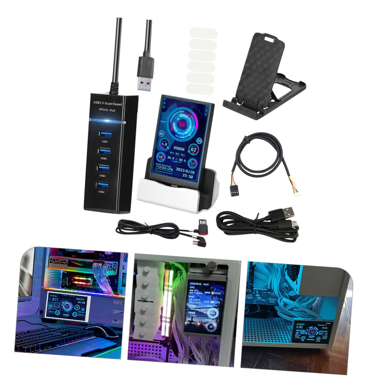 Hoement Mini USB Computer Secondary Display Monitor - Mini Screen for PC Case, ABS Material - Perfect for Gaming Rigs, Workstations & Custom PC Builds