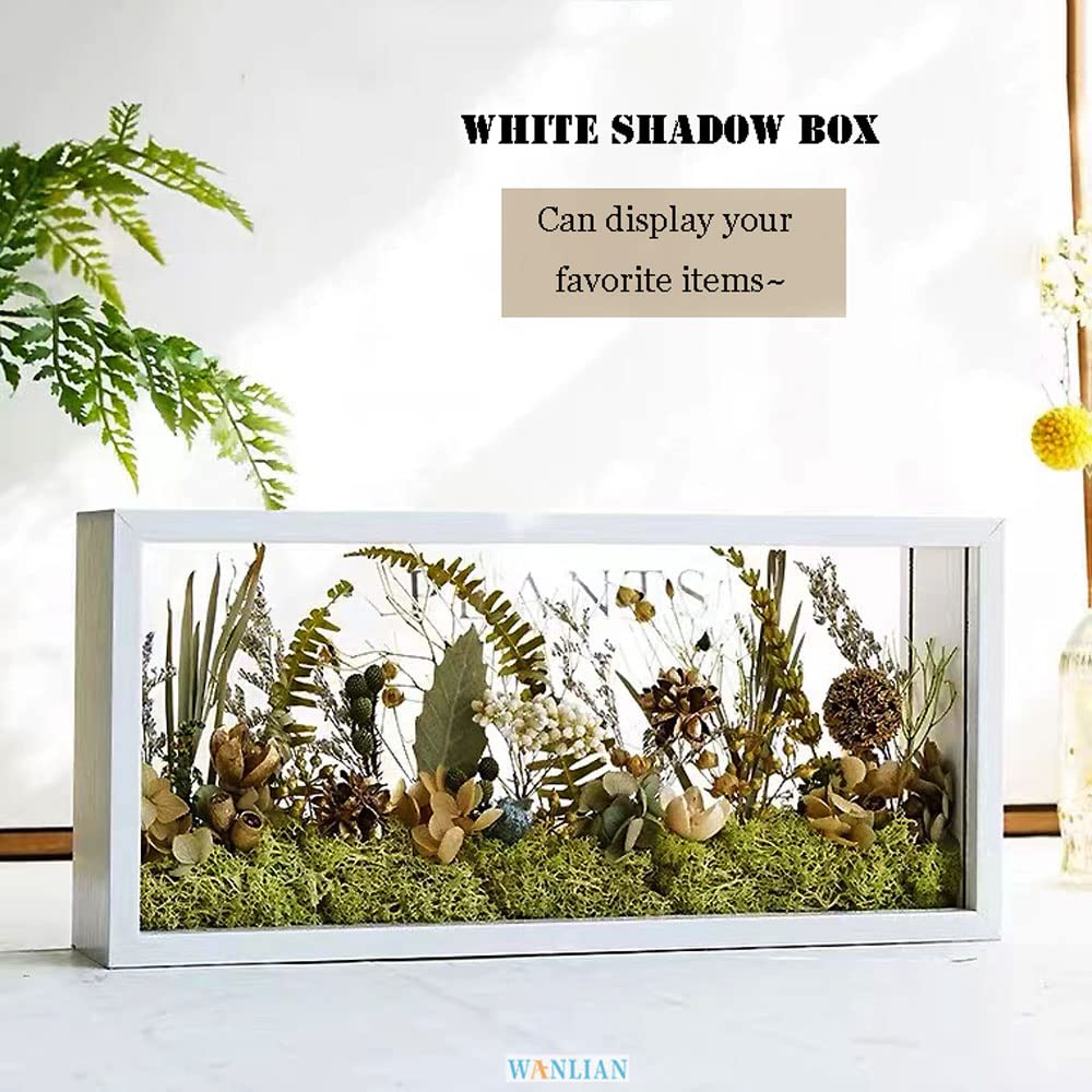 Premium Wooden Shadow Box Frame - Double-Sided HD Plexiglass Display Case for DIY Projects, Dried Flowers, Specimens, Handicrafts & Baby Keepsakes (White) - Perfect for Home Decor, Wedding Memories & Photo Displays