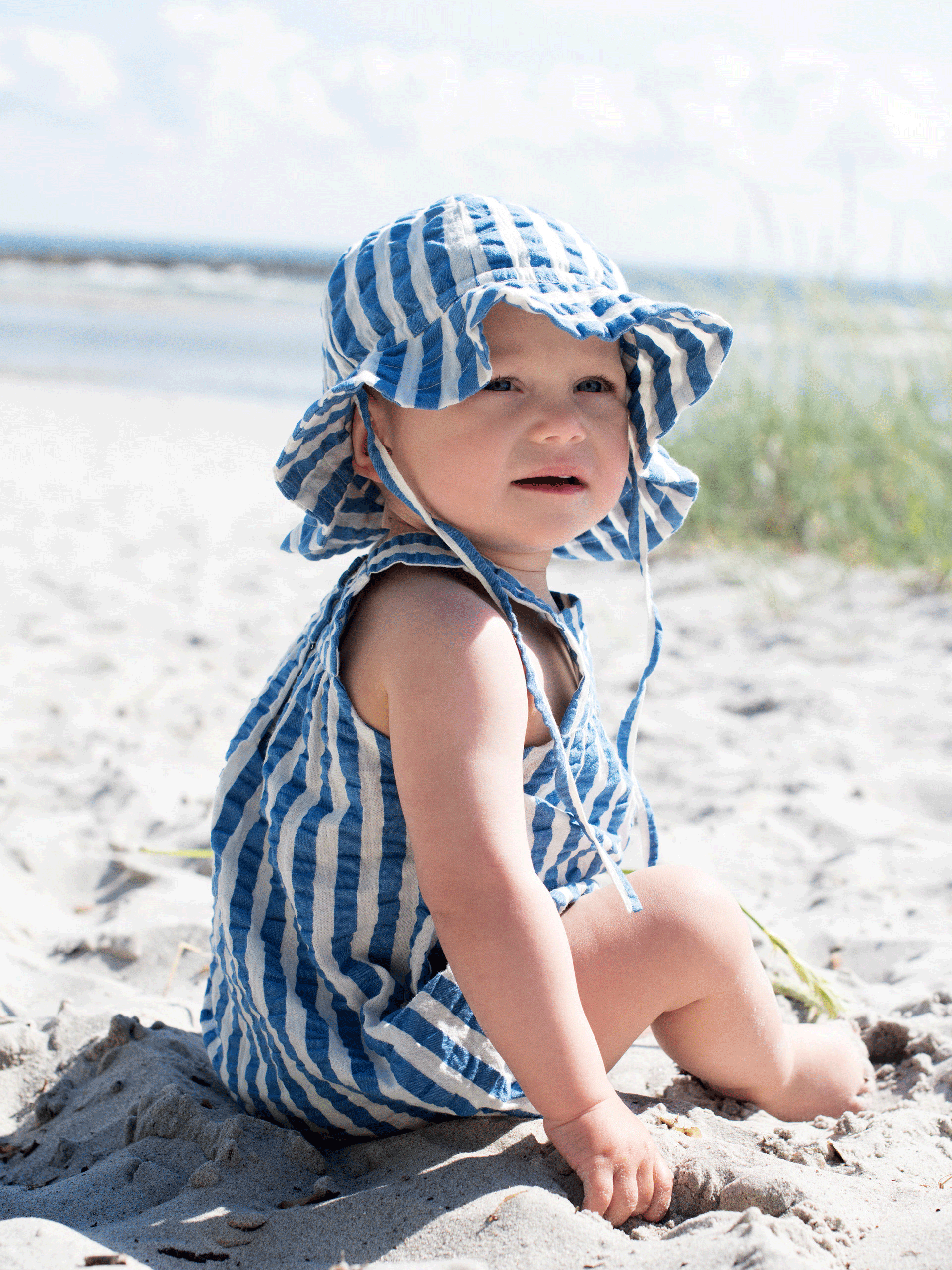 Serendipity Azur Striped Woven Sun Hat - UV Protection Wide Brim Beach Hat for Women, Summer Outdoor Travel & Garden Party Accessory
