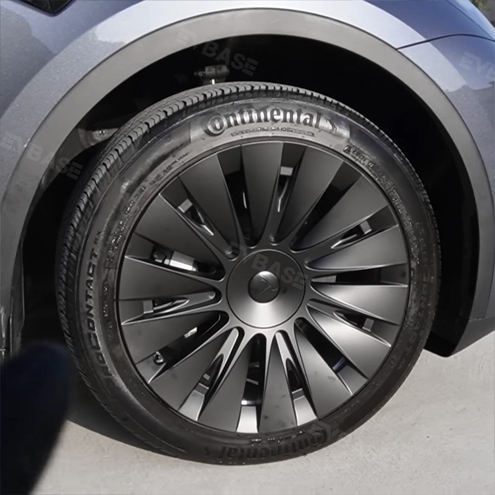 Tesla Model Y 19 Inch Gemini Wheel Covers (4-Piece Set) - Sleek Matte Black Induction Style Hub Caps - Perfect for Protection & Aesthetic Upgrade on Model Y 2017-2023