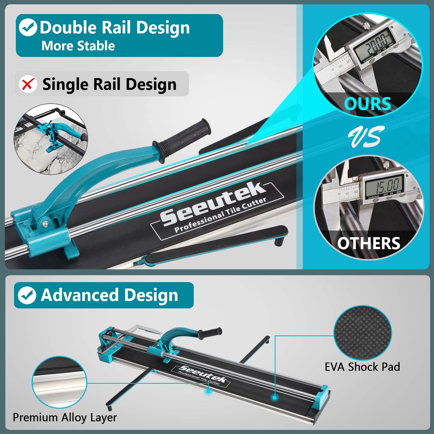 Professional 48 Inch Manual Tile Cutter - Double Rail Design with Tungsten Carbide Wheel & Laser Guide for Porcelain & Ceramic Tiles | Perfect for DIY Home Renovation, Bathroom Remodeling & Flooring Projects