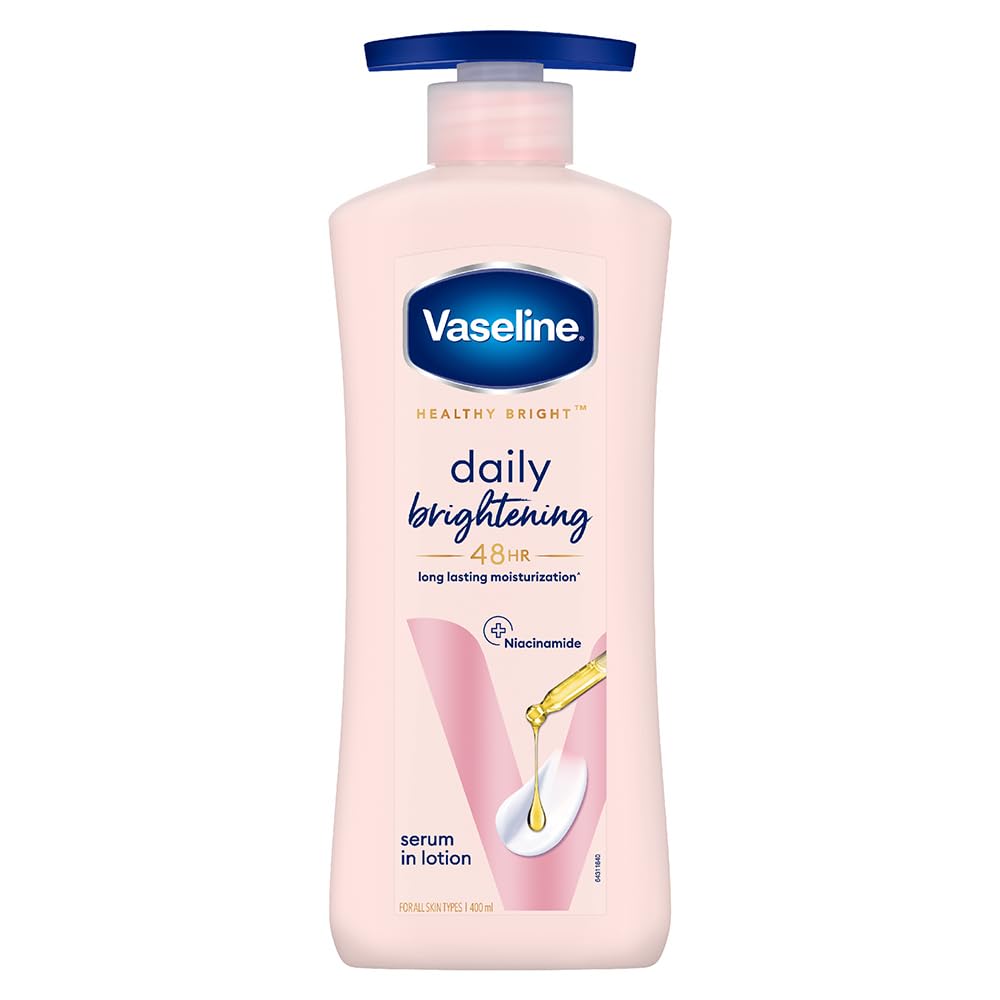 Vaseline Healthy Bright Daily Moisturizing Body Lotion with Vitamin B3 - 400ml for Glowing & Radiant Skin - Lightweight, Non-Sticky, Non-Oily Formula for Dry Skin - Visible Results in 2 Weeks - Perfect for Daily Hydration & Skin Brightening Routine