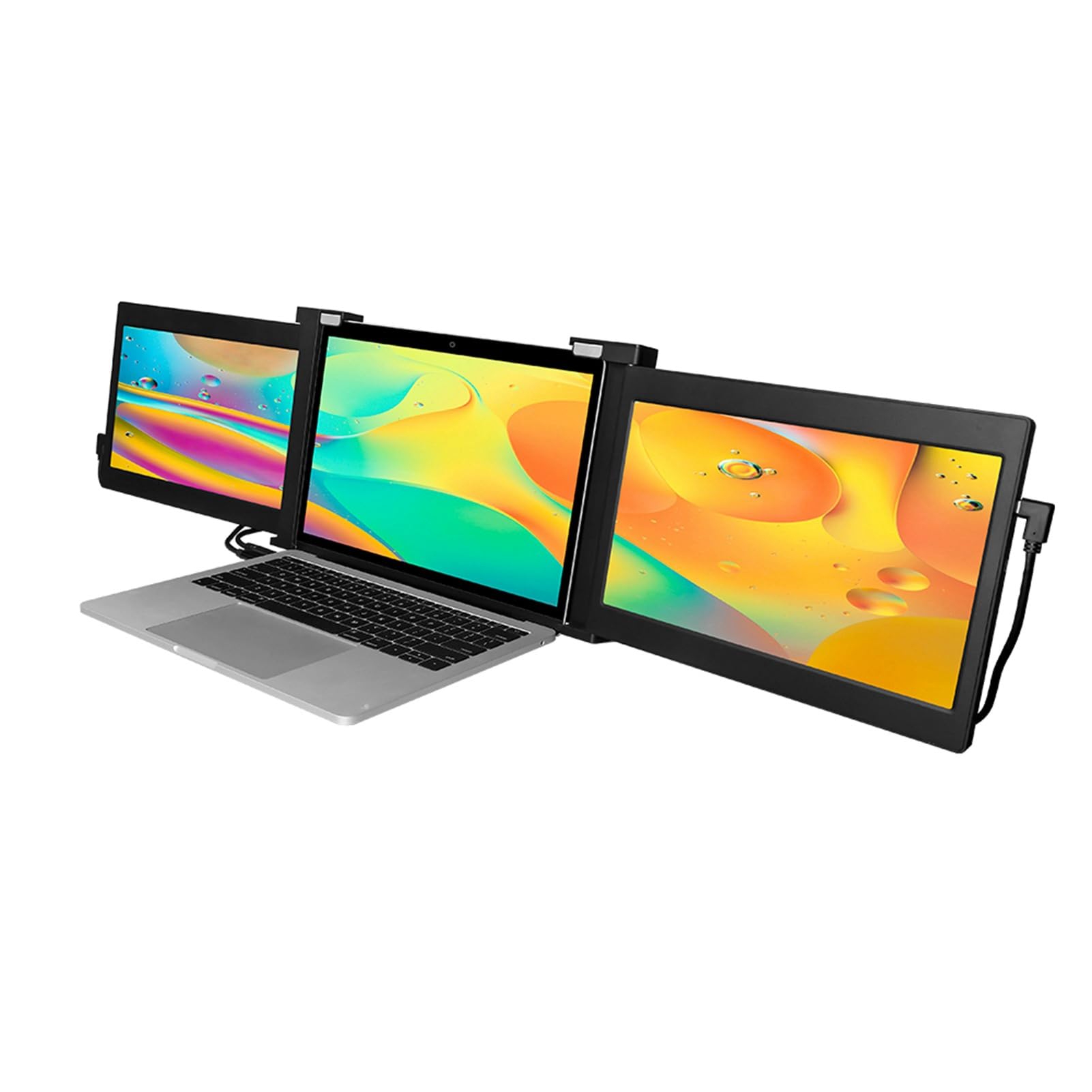 GOWENIC PD1303D 13.3 Inch Triple Portable Monitor for Laptop - FHD 1080P IPS Retractable Foldable Dual Screen External Monitor - Compatible with 13.3 to 16.5 Inch Laptops (Black) | Perfect for Multitasking, Gaming, and Remote Work