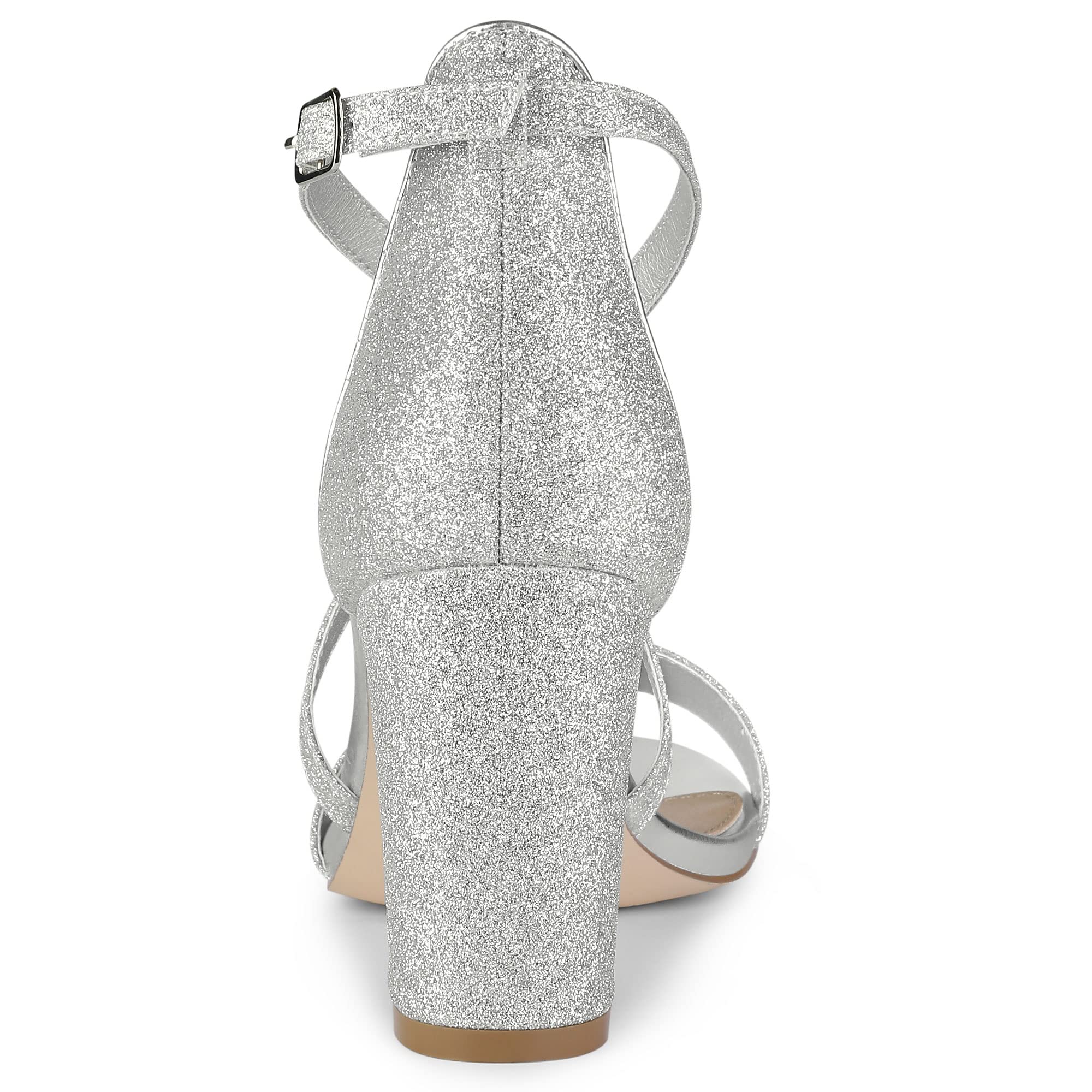 Allegra K Women's Glitter Crisscross Strap Block Heel Sandals - Elegant Party Shoes for Weddings, Prom & Evening Events