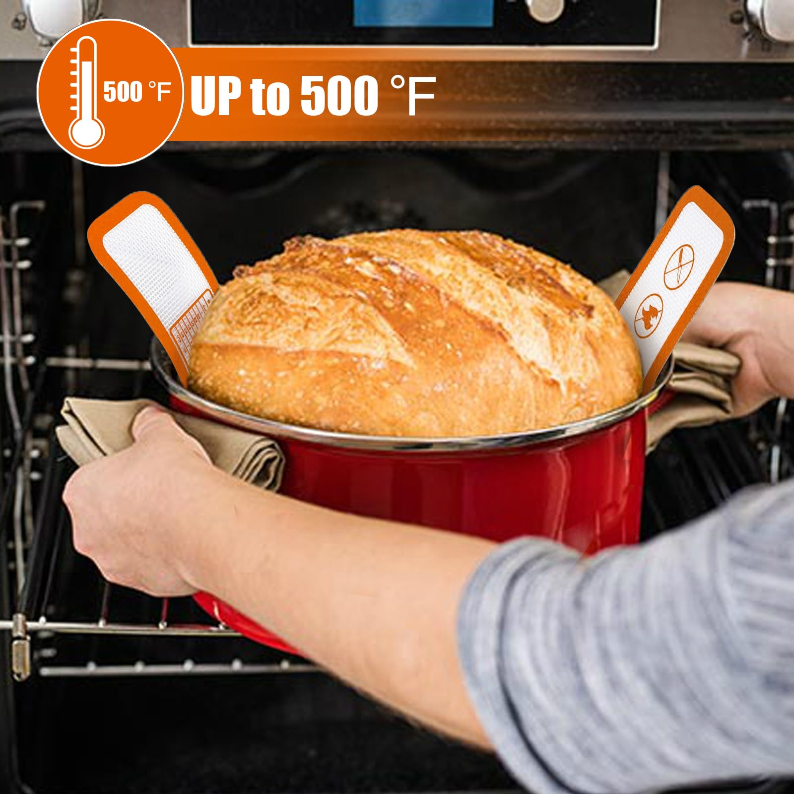 2 Pack Non-Stick Silicone Bread Sling & Dutch Oven Baking Mat with Extra Long Handles - Reusable, Durable & Heat Resistant for Homemade Bread, Pizza & Pastries - Perfect for Artisan Baking & Kitchen Essentials (Orange)