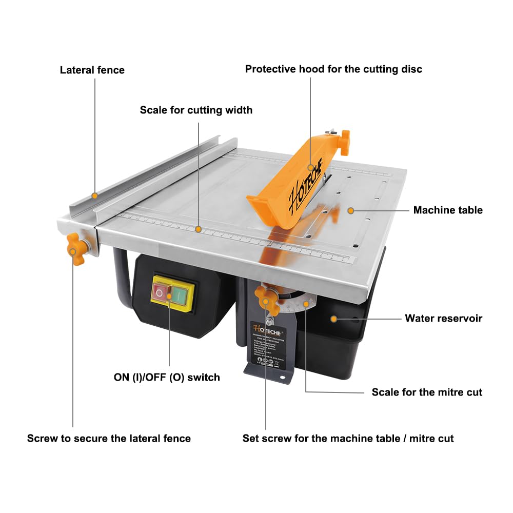 Hoteche 7-Inch Wet Tile Saw with 5A Motor - Adjustable Cutting Depth & Built-In Water Reservoir for Ceramic, Porcelain, and Stone Tiles - Perfect for DIY Home Renovation and Professional Tile Installation Projects
