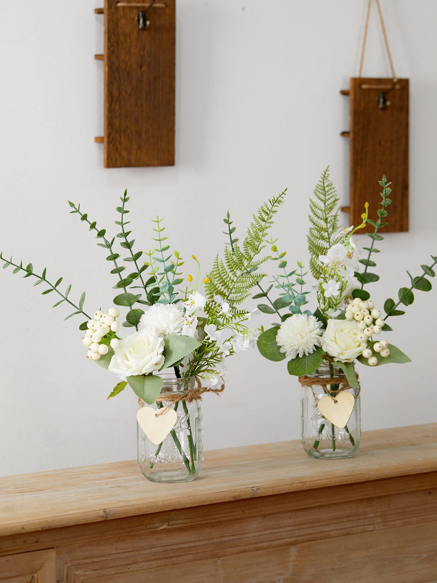 Party Joy Mason Jar Sconces Set of 2 - Rustic Wall Decor with Remote Control LED Fairy Lights & Artificial Flowers - Perfect for Bathroom, Bedroom, and Living Room Home Decor