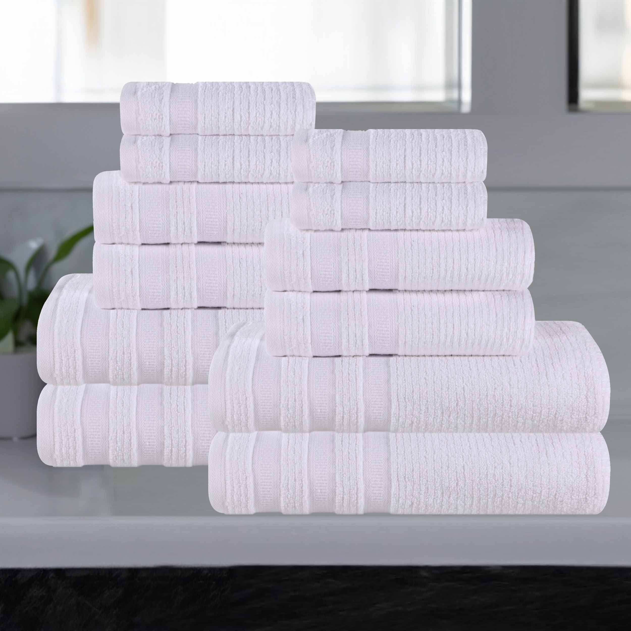 12-Piece Zero Twist Cotton Ribbed Geometric Border Plush Towel Set – Ultra Soft Bath & Beach Towels for Spa, Pool & Luxury Home Use