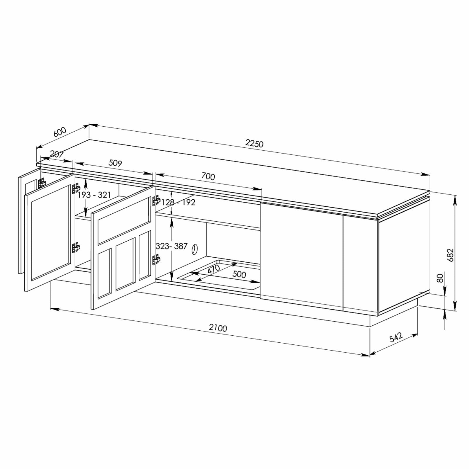 Tauris Broadway 2250BLK TV Stand Entertainment Center - Modern TV Console for Living Room, Bedroom & Home Theater