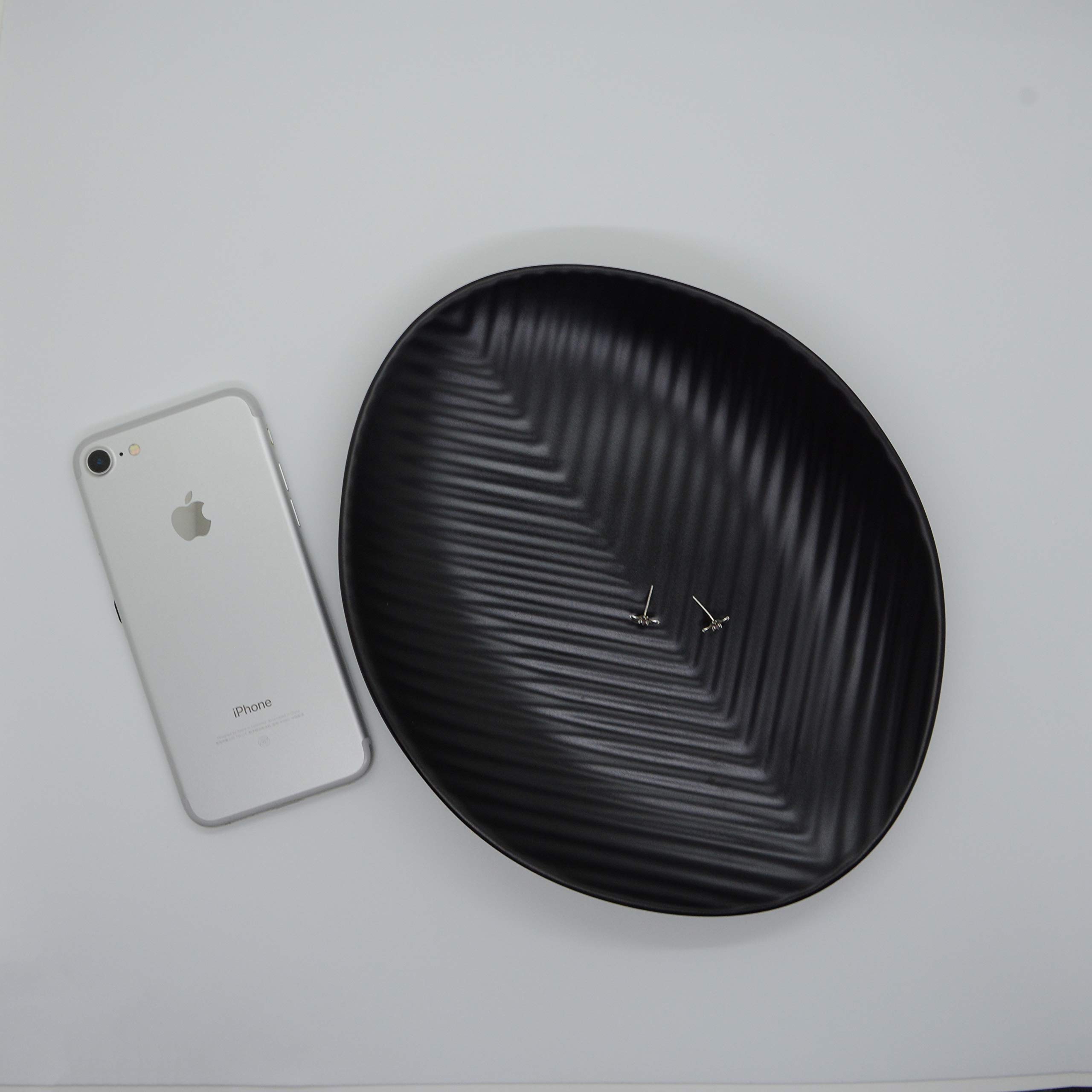 D.A.L A5 Melamine Jewelry Dish Organizer - Decorative Trinket Tray for Vanity, Ring Holder & Small Item Storage | Food Safe Dishware for Home Decor, Bathroom Counter, Dresser Top (Black Stripe)