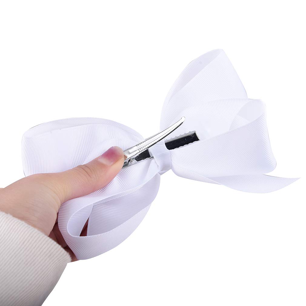 12-Pack Handmade Grosgrain Ribbon Hair Bows with Alligator Clips for Girls - 6 Inch Hair Accessories for Toddlers, Teens & Kids (White/Black) - Perfect for Parties, School & Special Occasions