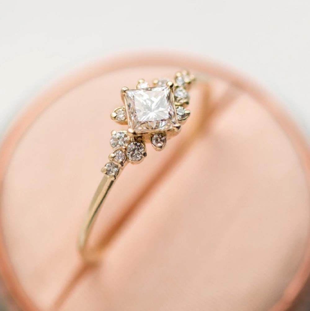 Lzz Fashion Women's Gold Plated Square Zircon Ring - Cubic Zirconia Stackable Wedding Band Jewelry - Size 6-10 (US 7) - Perfect for Bridal, Anniversary, Party & Everyday Wear