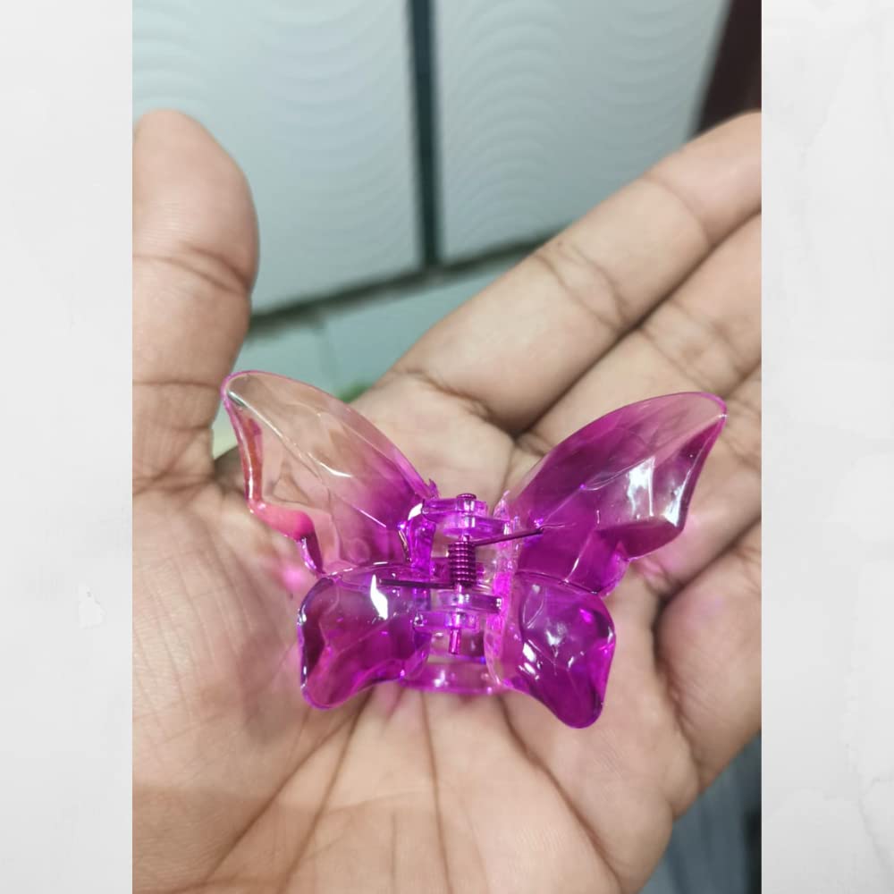 RSJ TRADERS - 6 Pcs Crystal Butterfly Hair Claw Clips, Jaw Clips Hair Accessories for Women & Girls, Plastic Hair Clamps (Random Colors) - Perfect for Parties, Weddings, School & Daily Hairstyling