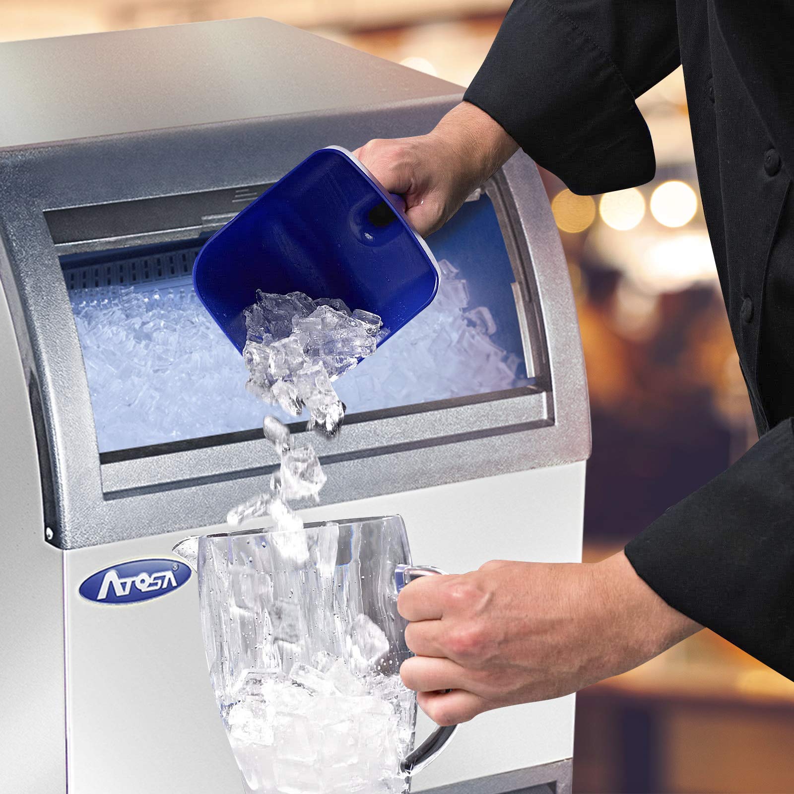 Atosa Commercial Ice Maker Machine with Bin - 142lbs/24h Stainless Steel Automatic Ice Maker for Restaurants, Bars, Cafes & Catering Services - Perfect for High-Volume Ice Production in Food Service Businesses