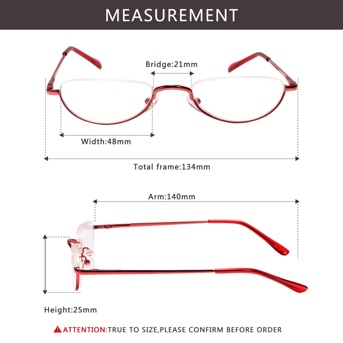Vintage Alloy Half Moon Reading Glasses - Classic Half Frame Eyewear for Men & Women - Lightweight Slim Design for Reading, Computer Use & Daily Wear