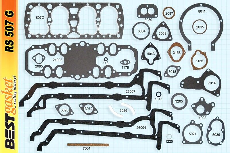 Ford 221 21 Stud Flathead 1932-38 Complete Engine Gasket Set with GraphTite - High Performance Gasket Kit for Classic Ford Restoration & Hot Rod Engine Builds