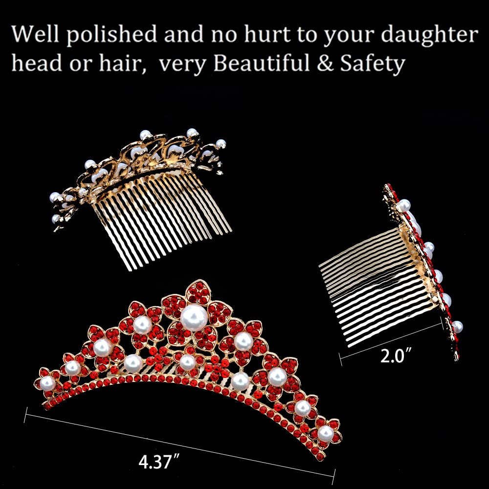 ANBALA 3 Pack Small Tiara Crown with Hair Comb - Mini Princess Crystal Tiaras for Girls Ages 2-10 - Cute Hair Accessories for Birthday Parties, Pageants, Dress-Up & Special Occasions