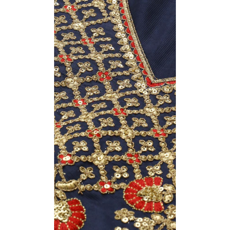 Elegant Navy Blue Embroidered Kurta Set with Yoke, Palazzos & Dupatta - Traditional Indian Outfit for Women - Perfect for Weddings, Festivals & Special Occasions