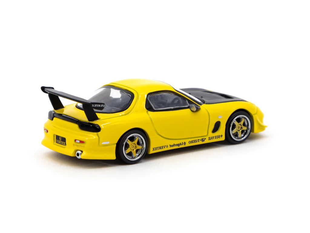 Tarmac Works 1:64 Scale Diecast Mazda RX-7 FD3S Vertex Model Car - Metallic Yellow - Collectible Miniature Vehicle for Display, Racing Games & Car Enthusiasts