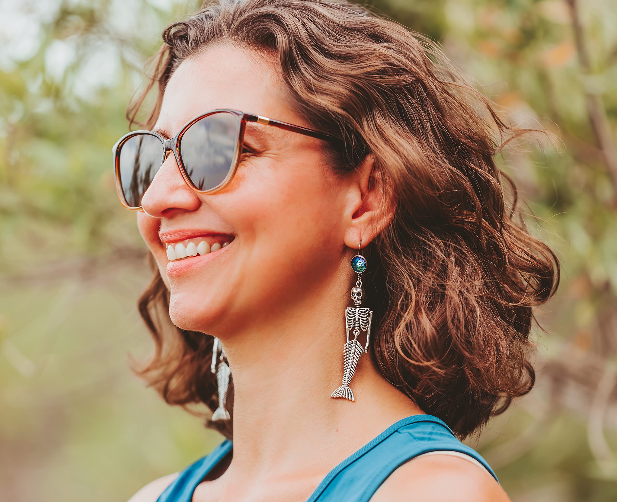 Mermaid Skeleton Dangle Earrings with Scales - Unique Summer & Halloween Jewelry for Women - Perfect for Costume Parties, Beach Vacations, and Gothic Fashion