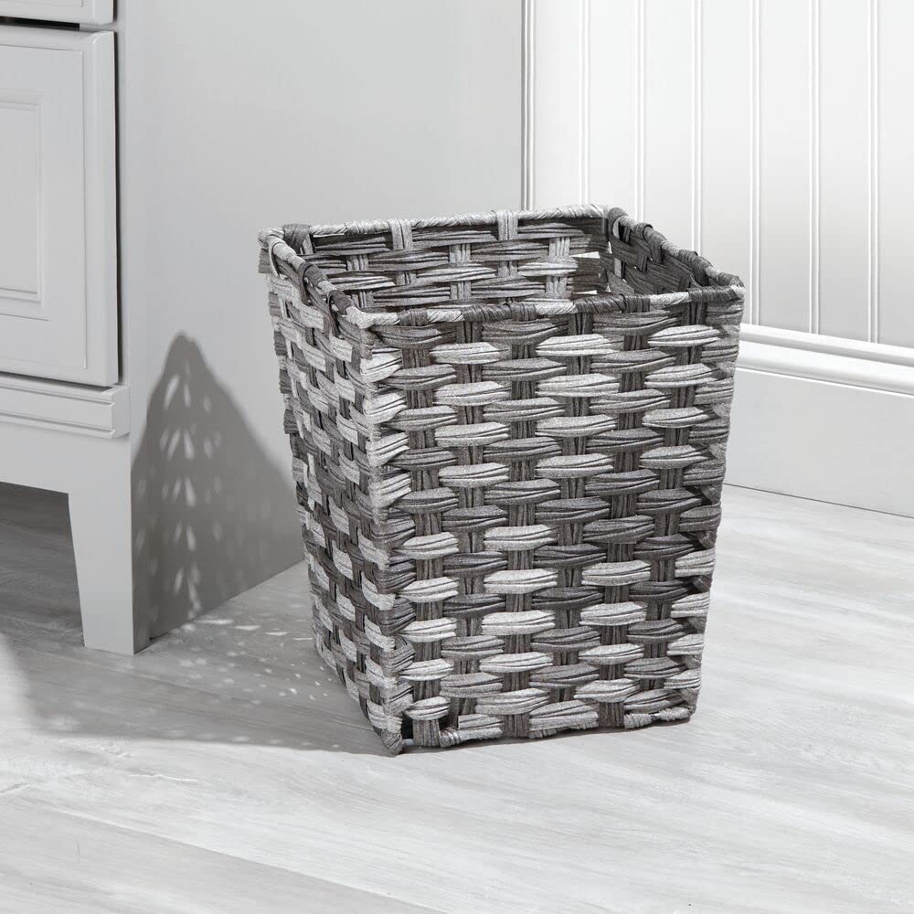 mDesign Small Woven Basket Trash Can - Square Waste Bin for Bathroom, Kitchen, Office, Laundry & Craft Storage - Eco-Friendly Home Organization Solution - Perfect for Countertops, Under Sink & Shelves - Gray