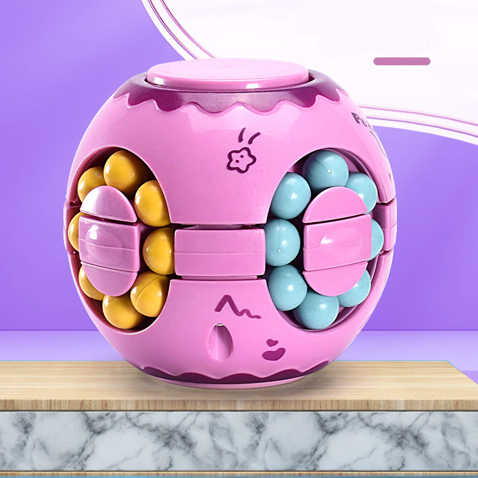 Rotating Magic Bean Cube Spinner Fidget Toy - Stress Relief & Anxiety Relief Puzzle for Adults & Kids - Educational Learning Toy for Focus & Relaxation - Perfect for Office, School & Home Use (Pink)