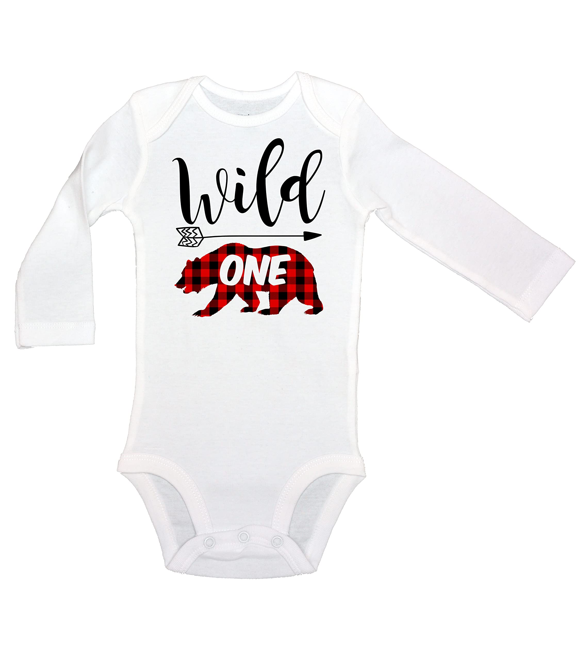 Wild One Bodysuit - 1st Birthday Outfit for Boys & Girls - Lumberjack Theme Buffalo Plaid Shirt with Bear Design - Perfect for First Birthday Photos, Woodland Party, and Rustic Celebrations