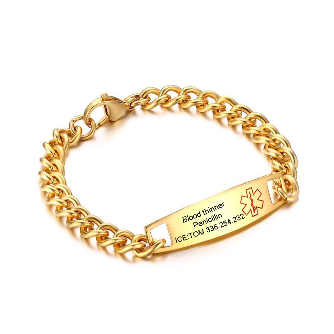 Premium Stainless Steel Medical Alert ID Bracelet for Men & Women - Free Engraving, Adjustable 8.5