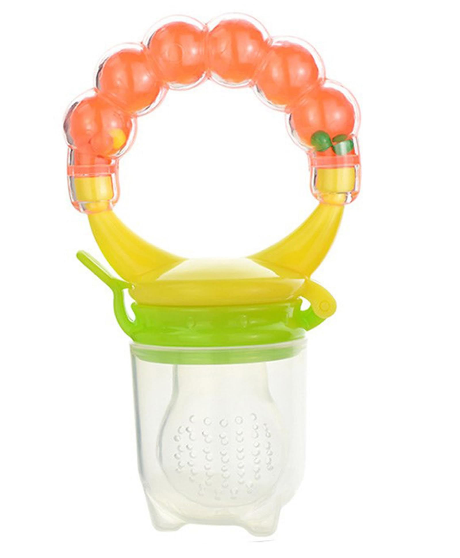 Joy Buzz Fruits Teether Rattle Nibbler - BPA-Free Silicone Baby Teething Toy with Rattle Sound | Safe Chewing Relief for 0-12 Month Olds | Yellow Banana & Orange | Perfect for Soothing Sore Gums During Playtime & Travel