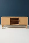 Handmade Natural Cane Media Console - Wallace Rattan TV Stand for Living Room, Bedroom & Home Decor | Stylish Storage Shelf for Books, Plants & Electronics