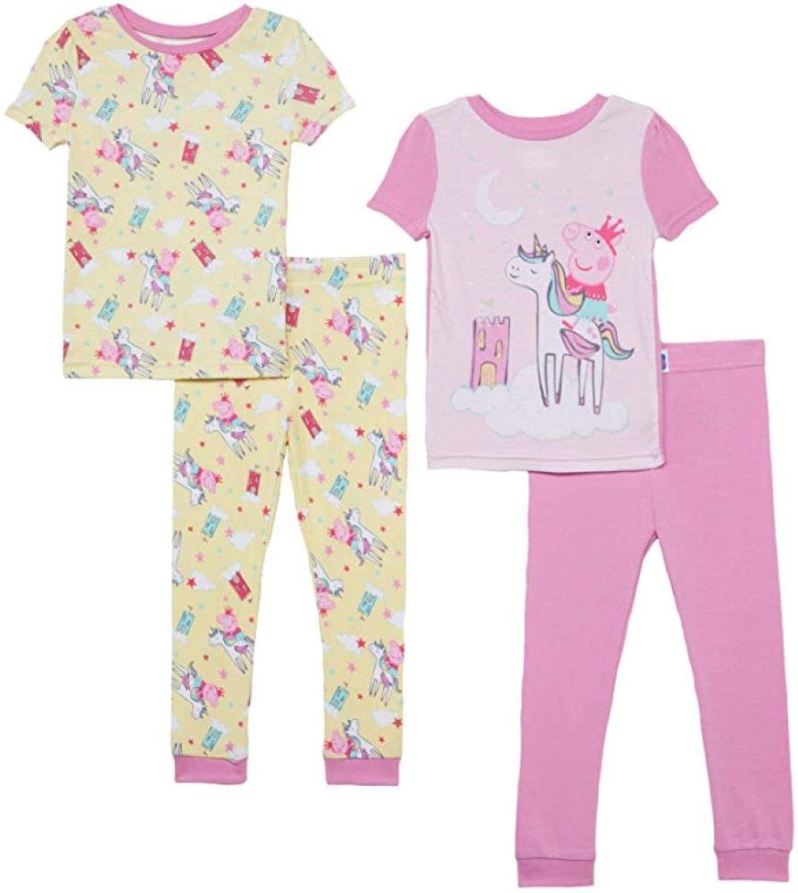 Peppa Pig Girls' 4-Piece Cotton Pajama Set - Soft & Comfortable Sleepwear for Toddlers & Kids - Perfect for Bedtime, Lounging & Sleepovers