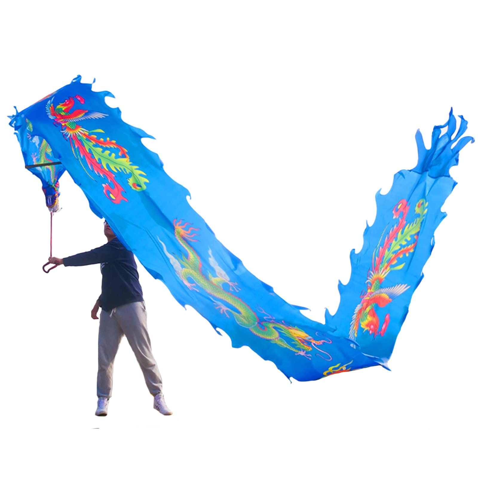Elderly Dragon Dance Ribbon - 6m/20ft Extra Long Silk Flowy Spinning Dance Poi Streamer for Spring Outings, Party Celebrations & Chinese Cultural Performances (Blue)