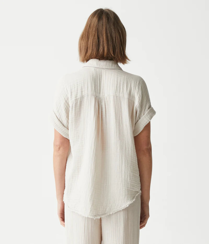Bailey Gauze Button Down Shirt for Women - Soft Breathable Casual Blouse in Cement Color - Perfect for Office, Weekend Outings and Summer Travel