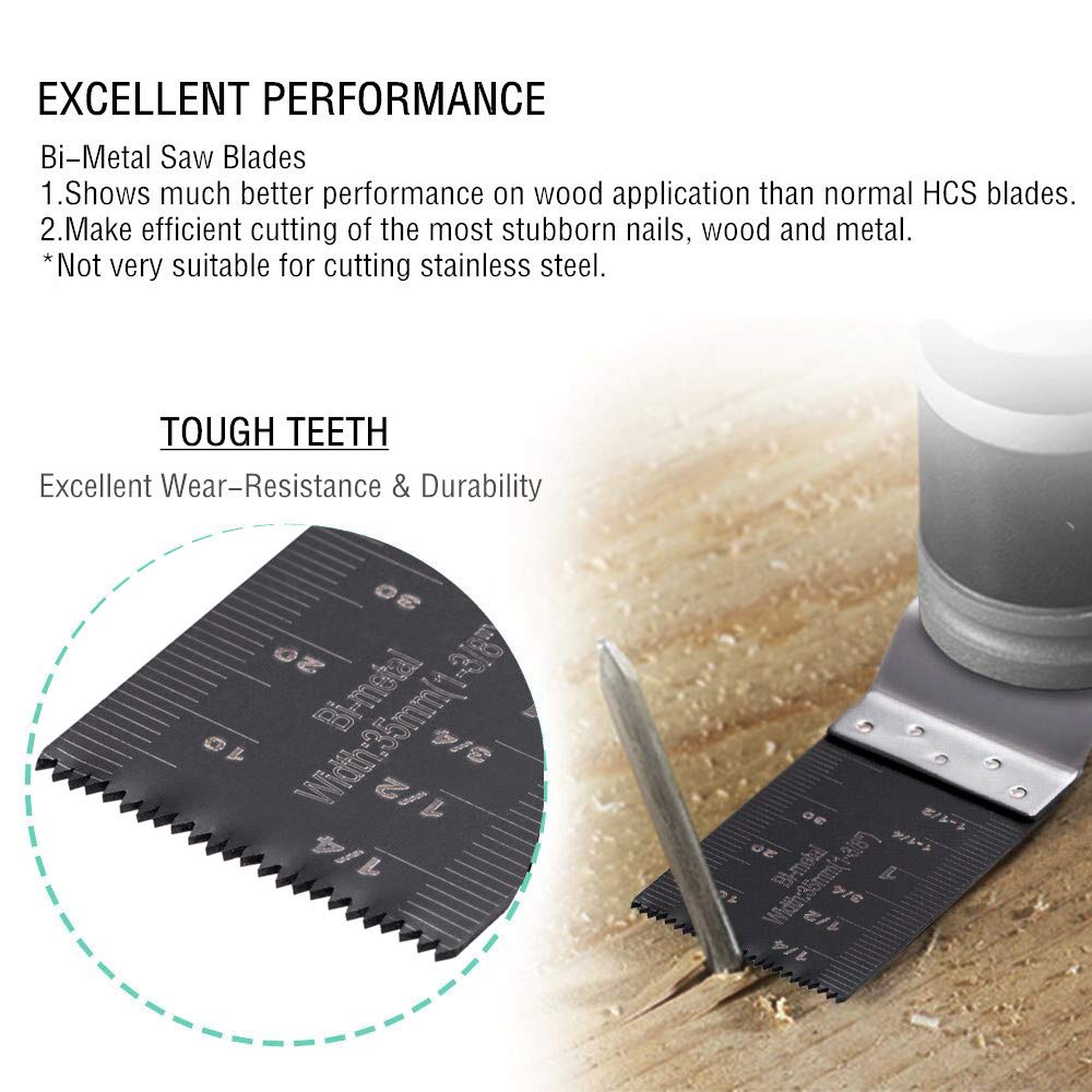 Ettonsun 20Pcs Bi-Metal Oscillating Multitool Saw Blades - Universal Multi-Purpose Blades for Cutting Metal & Wood - Compatible with Dewalt, Fein, Bosch, Dremel, Ryobi & More - Perfect for DIY Projects, Home Renovations & Professional Woodworking