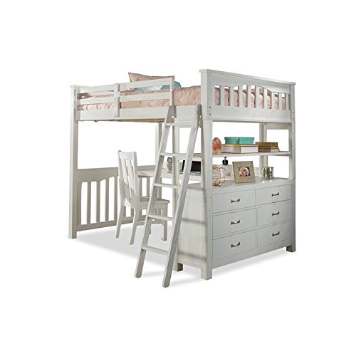 NE Kids Highlands Full Loft Bed with Study Desk, Chair & Hanging Nightstand - Space-Saving Twin Loft Bed for Small Rooms, Kids Bedroom Furniture with Workstation for Teens & College Dorm